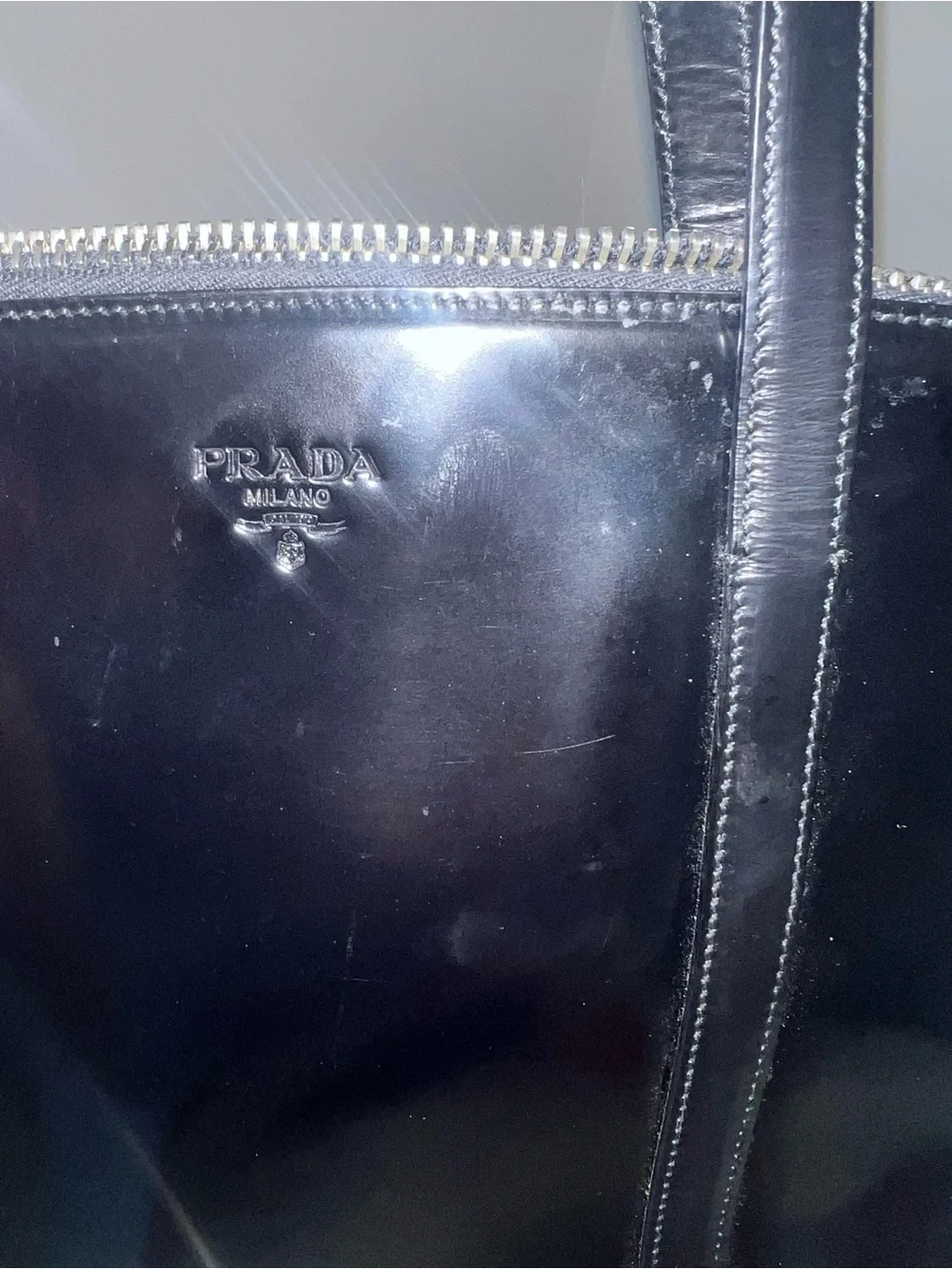 90s Vintage Prada Spazzolato bag In Black Noir CBK Carolyn Bessette Kennedy - Picture 11 of 12